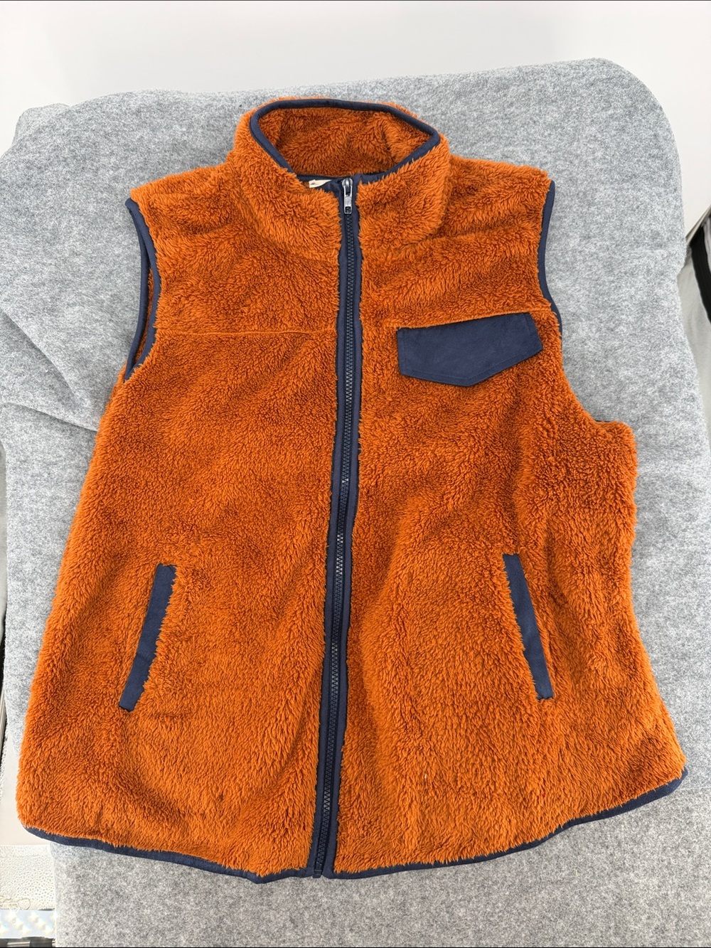 Blu Pepper Perch navy & Orange Fleece sherpa  vest  with Navy Trim and pockets